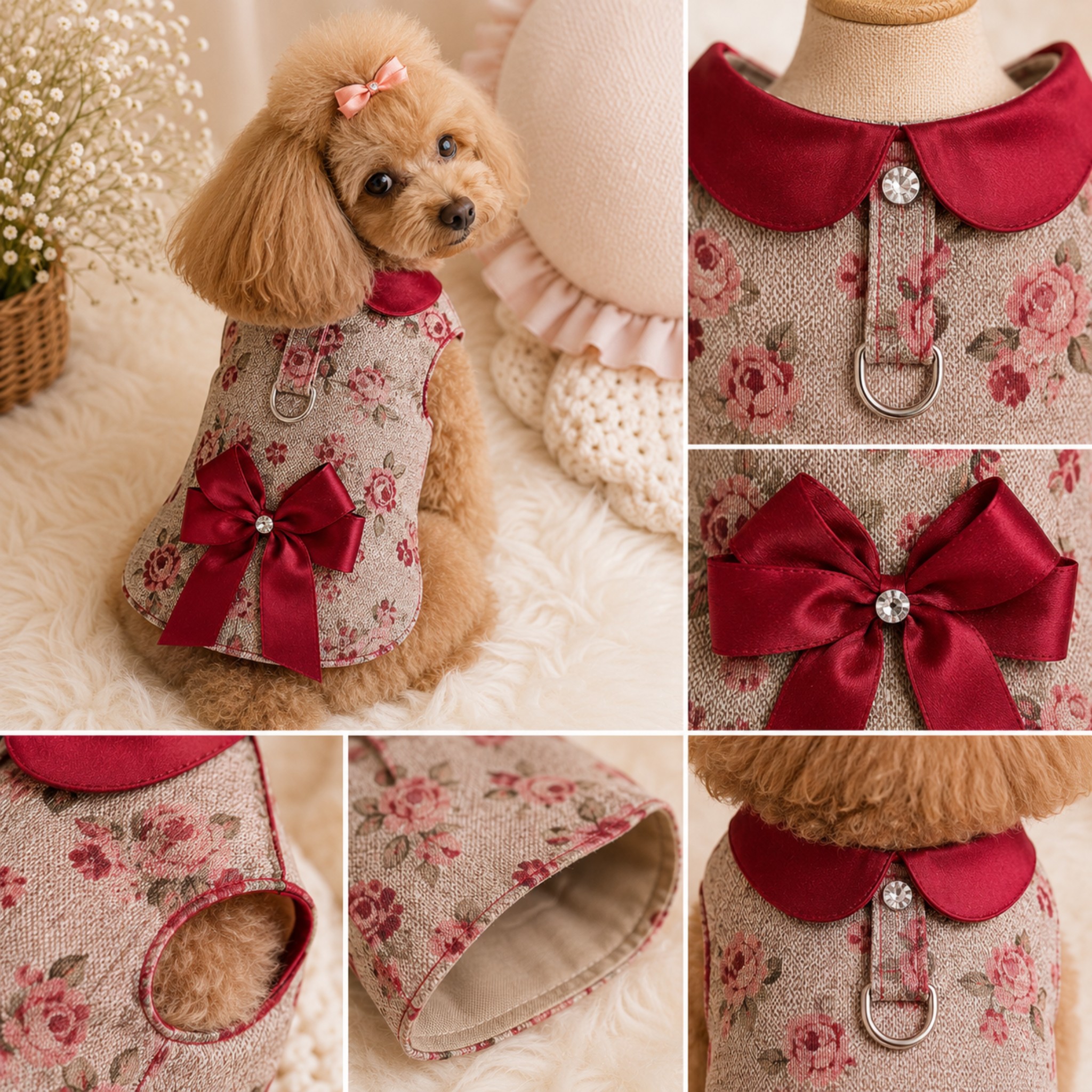 Pettorina Floreale Bordeaux Bloom con Fiocco in Raso
